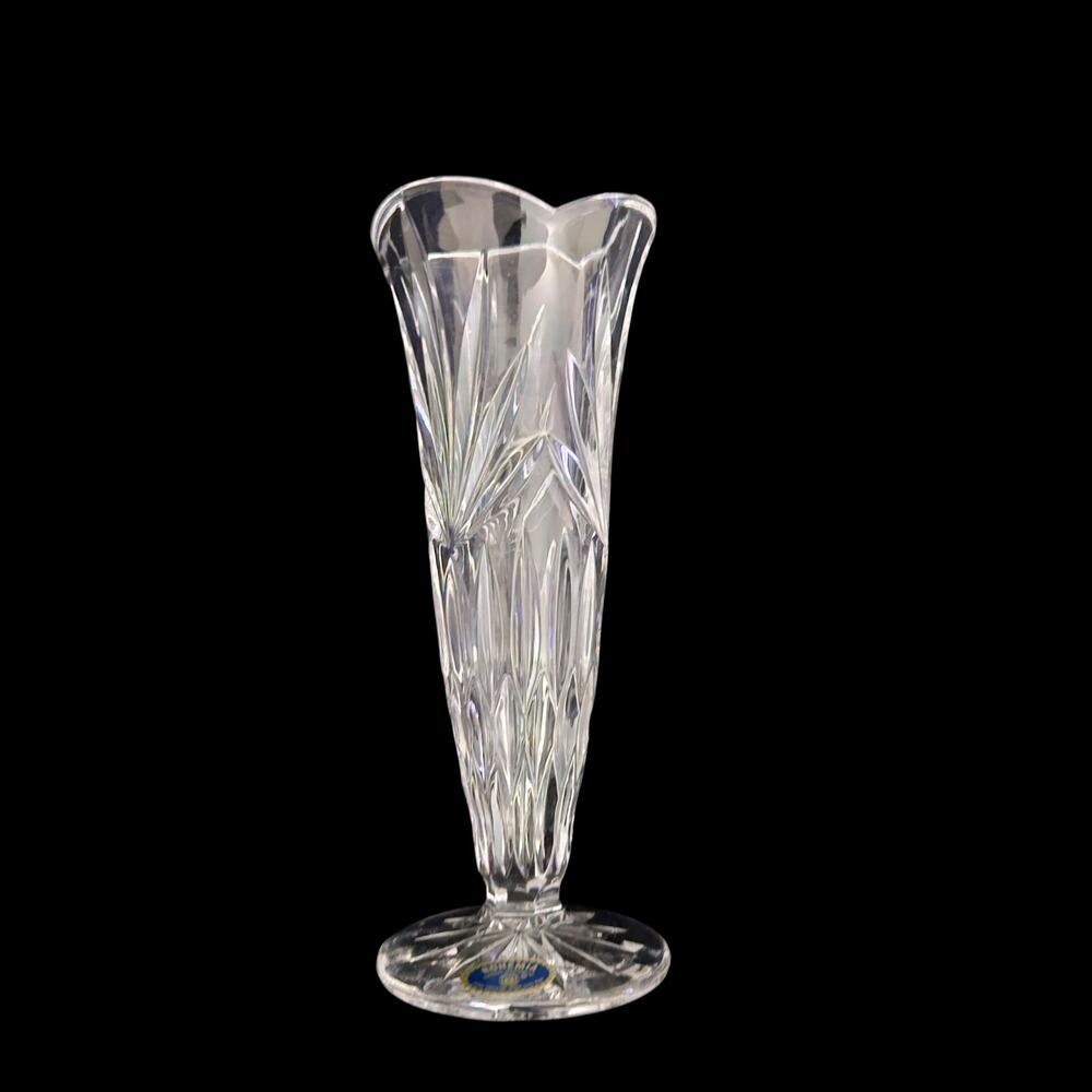 Bohemia Czech Lead Crystal Bud Vase 7" Scalloped Rim Cut Crystal Vase